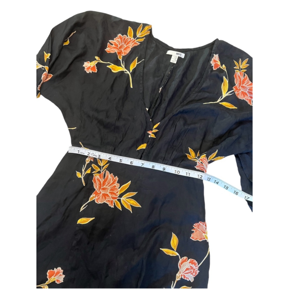 Amuse Society Floral Mini Dress Black Pink Boho V-Neck Long Sleeve S - Picture 9 of 11
